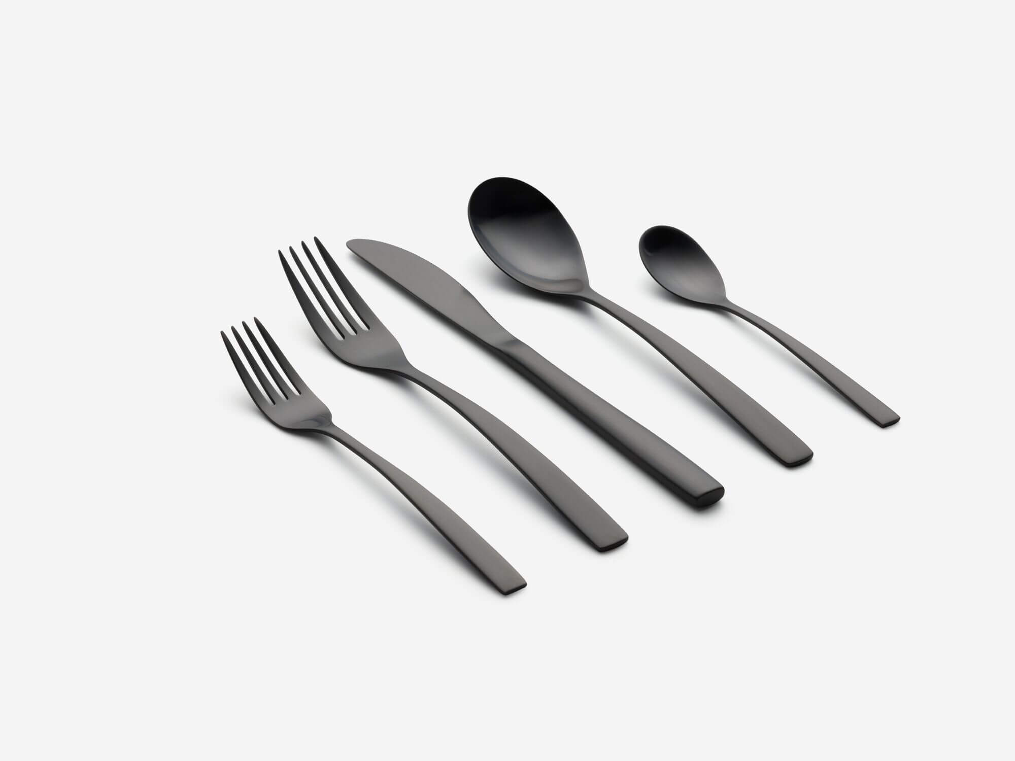 Modern black flatware set top view